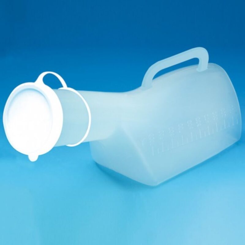 Botella micción masculina con asa y tapa